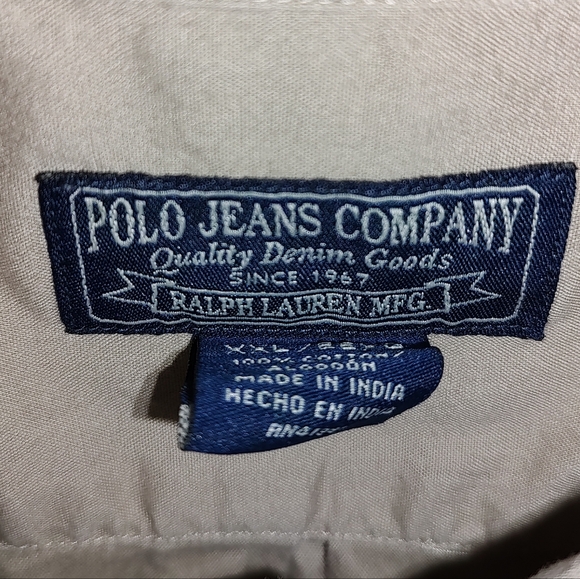 Polo Jeans Company By Ralph Lauren MFG Button Down Beige Long Sleeve XXL Pre-own - Picture 3 of 13